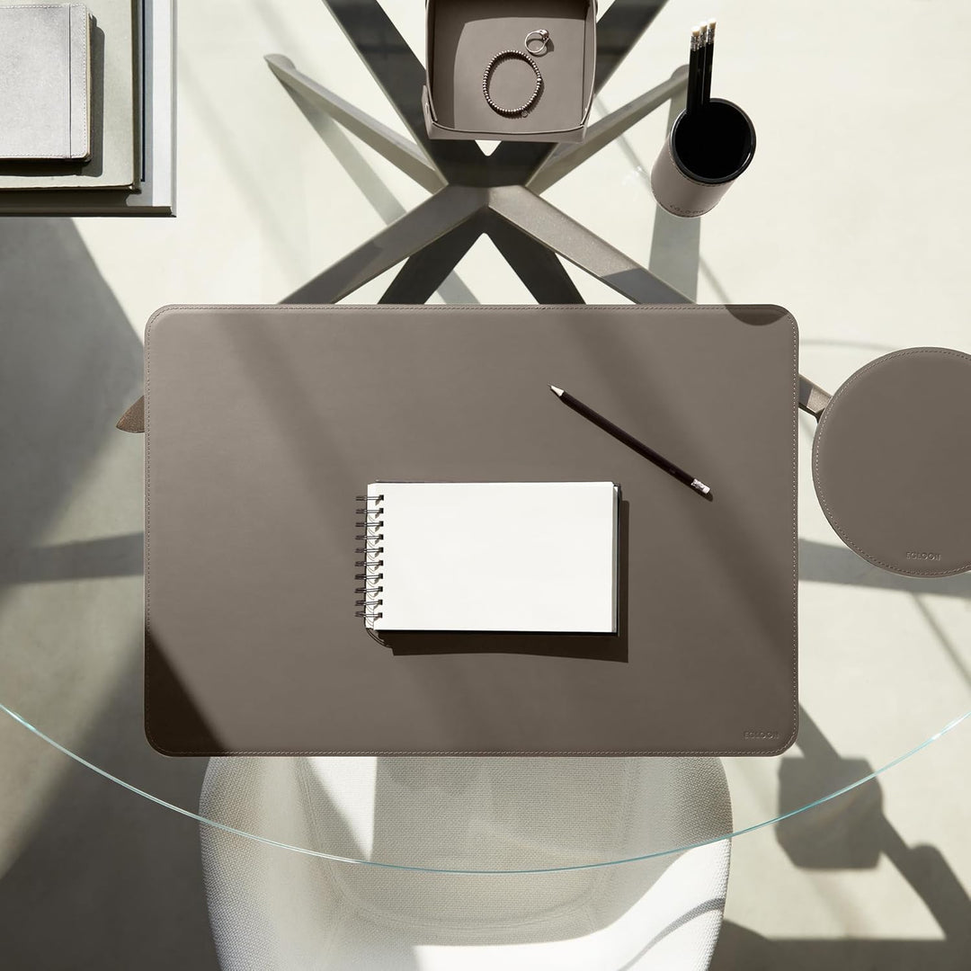 Eglooh - Perseo - Taschenleerer Leder Taupe Grau - Schreibtisch-Organizer mit modernem Design - Abla