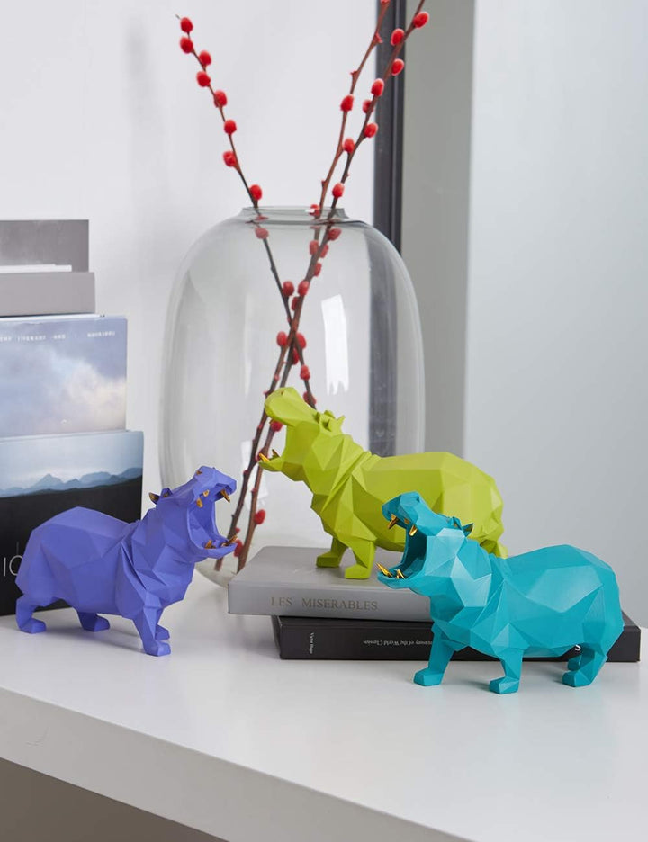 Amoy-Art Nilpferd Skulptur Arts Modern Dekor Statue Wohnzimmer Kunst Polyresin Blau Geschenk 18cm, B