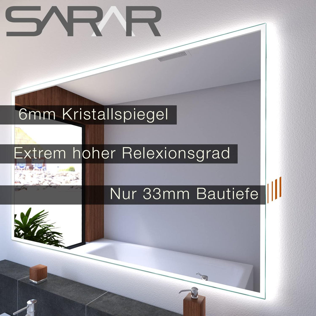 SARAR Wandspiegel mit schmaler rundum LED-Beleuchtung 160x80 cm Made in Germany Designo MA4111 Badsp