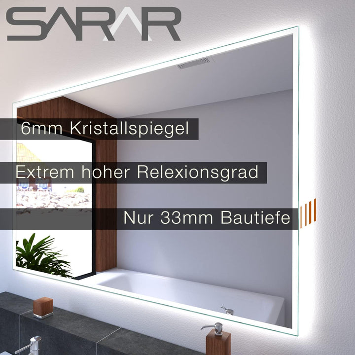 SARAR Wandspiegel mit schmaler rundum LED-Beleuchtung 160x80 cm Made in Germany Designo MA4111 Badsp