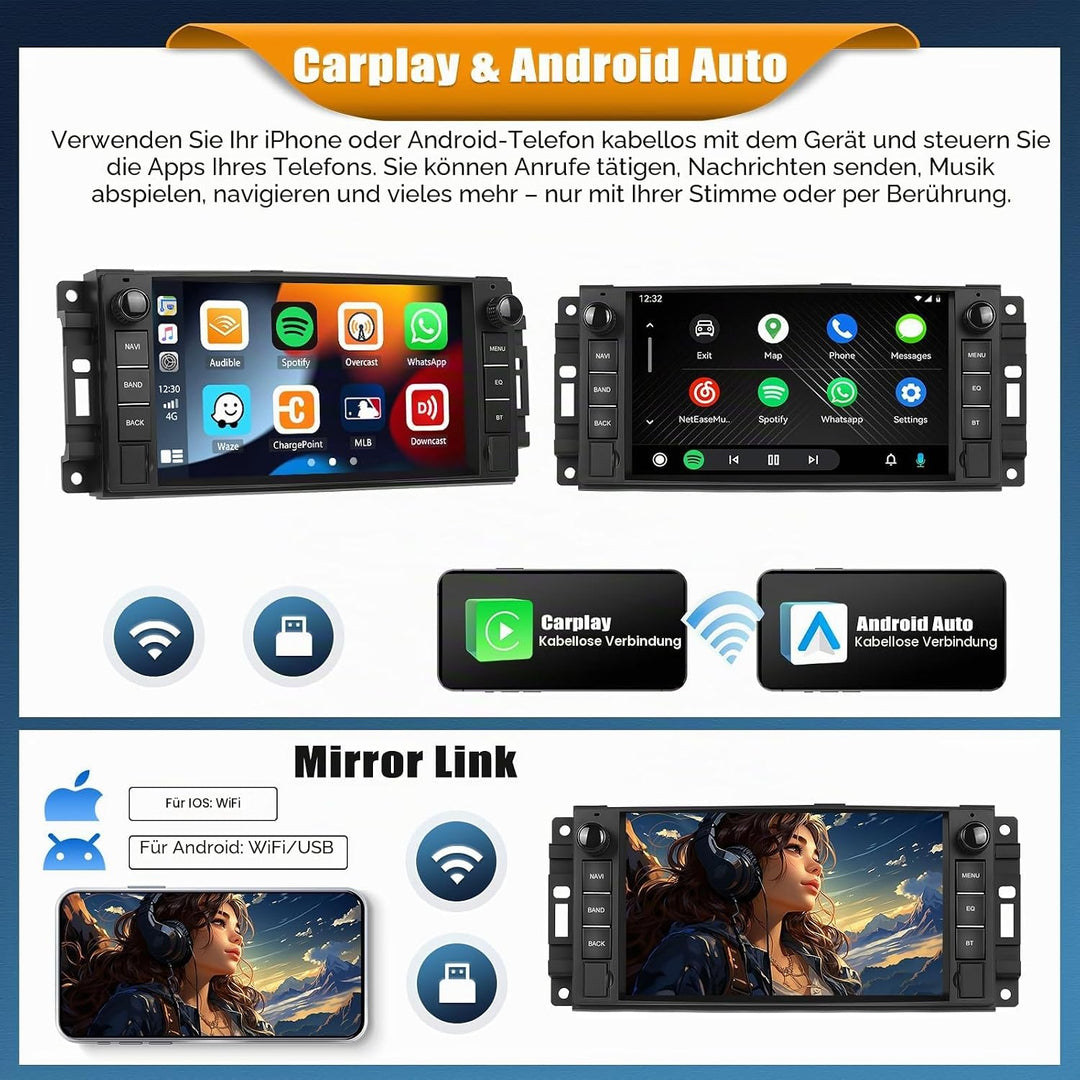 Android 15, 6G+128G 8Kern Autoradio für Jeep Wrangler Compass Grand Cherokee/Chrysler 300C/Dodge Ram