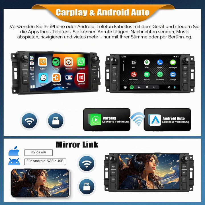 Android 15, 6G+128G 8Kern Autoradio für Jeep Wrangler Compass Grand Cherokee/Chrysler 300C/Dodge Ram