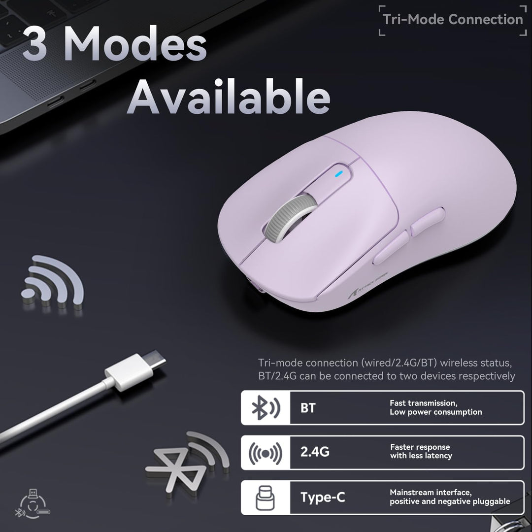 ATTACK SHARK X3 49g Ultraleicht Maus, PixArt PAW3395 Gaming-Sensor, BT/2,4G Kabellose/Kabelgebundene