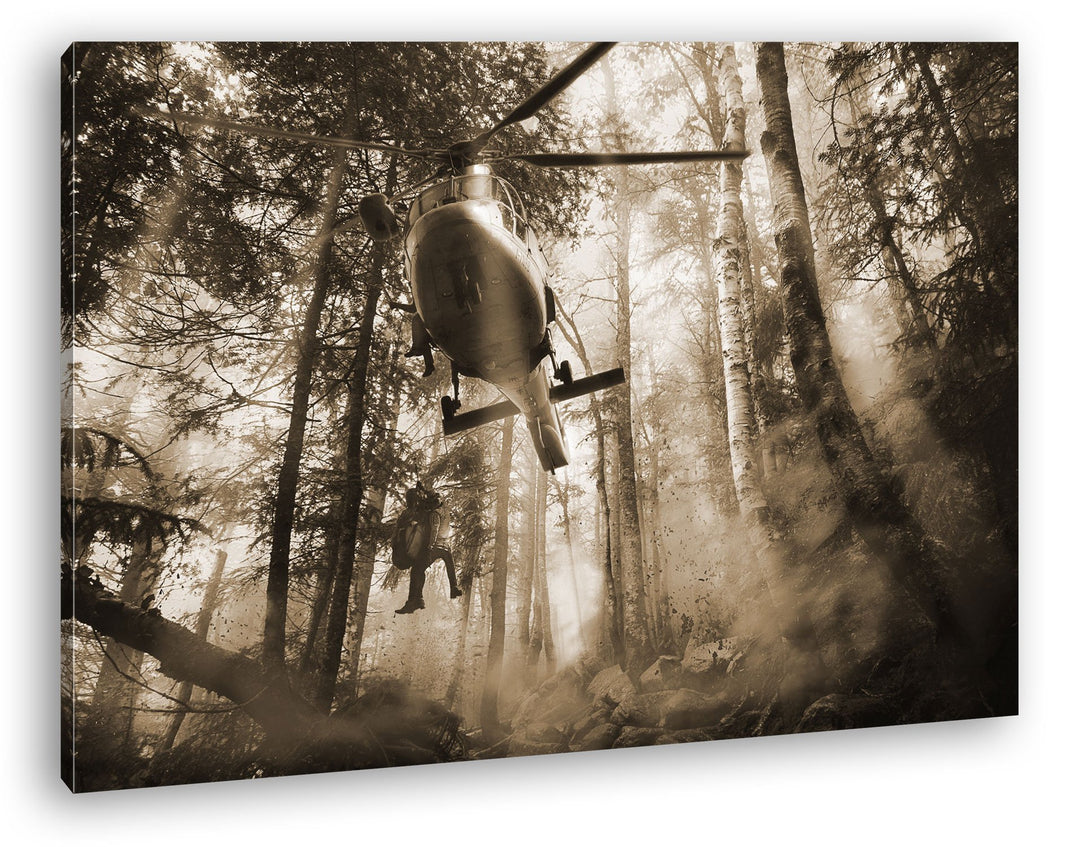 deyoli Rettungshubschrauber bei Waldbrand Format: 60x40 Effekt: Sepia als Leinwand, Motiv fertig ger