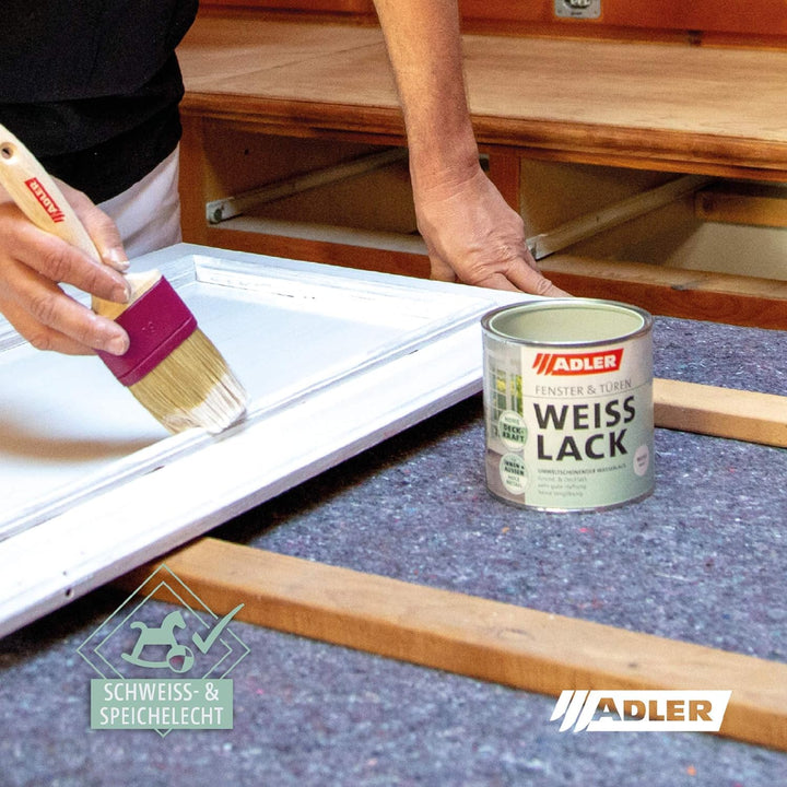 ADLER Fenster- und Türenlack - Weisslack matt 2,5 Liter - Acryl Weisslack für Innen und Aussen - Wet