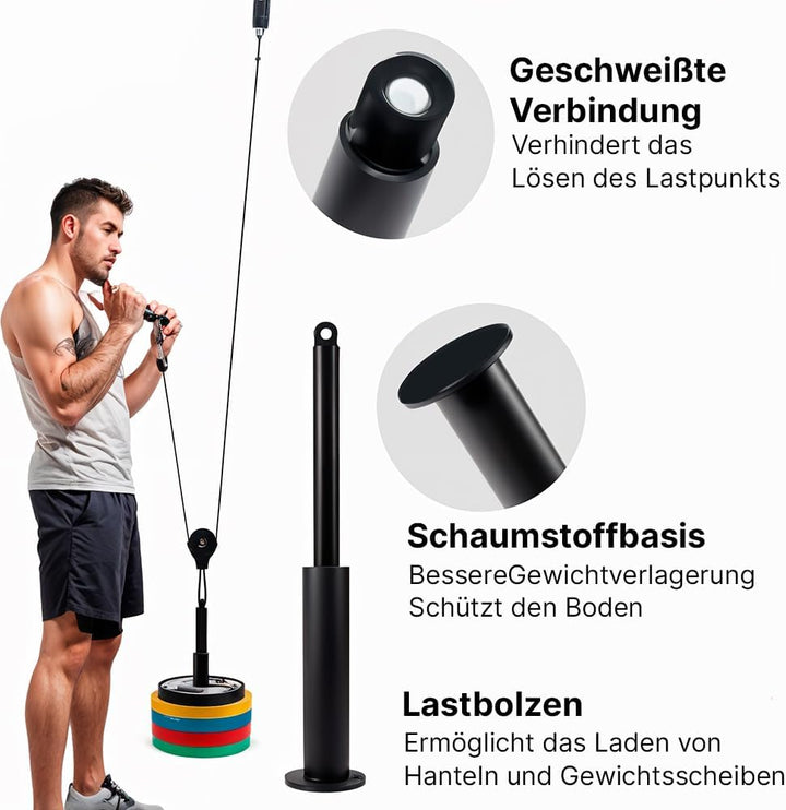 Seilzug Fitness - Pulley System mit 2-in-1-Stange + Trizepsseil + Griffen Equipment Einstellbar Kabe
