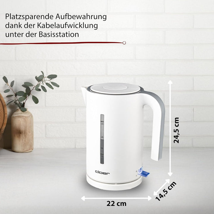 Cloer 4111 Wasserkocher, 2200 W, grosse Wasserstandsanzeige, Trockengeh- und Überhitzungsschutz, 1,7
