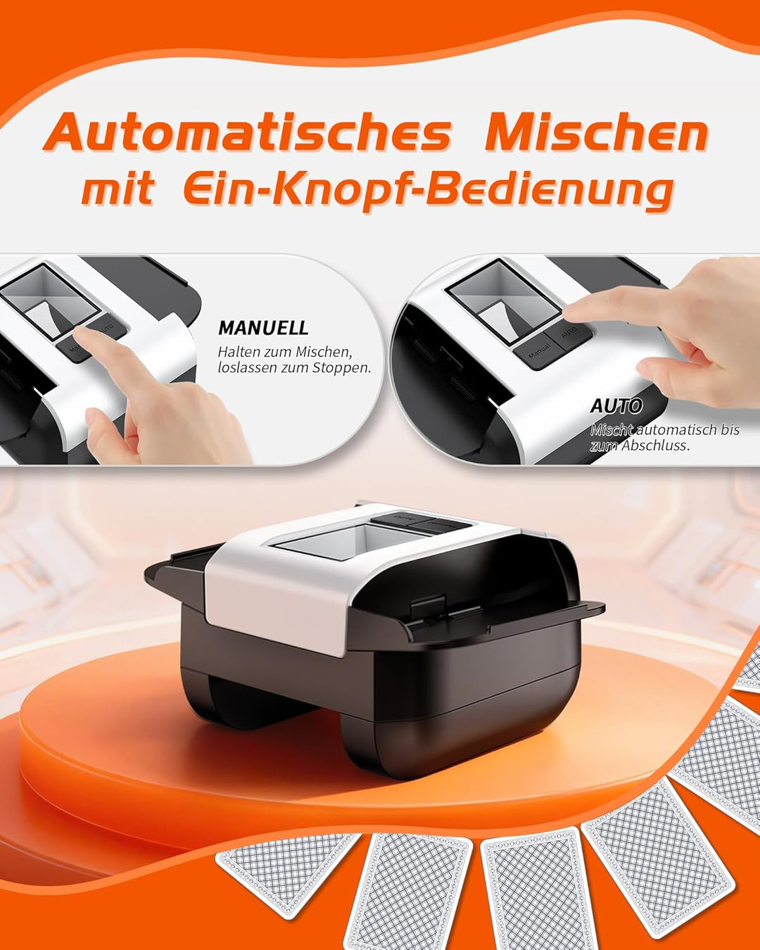 Automatischer Kartenmischer – Leise &amp; Mit 2000 mAh Akku – Mischt 2 Kartensätze – Kompatibel mit Poke