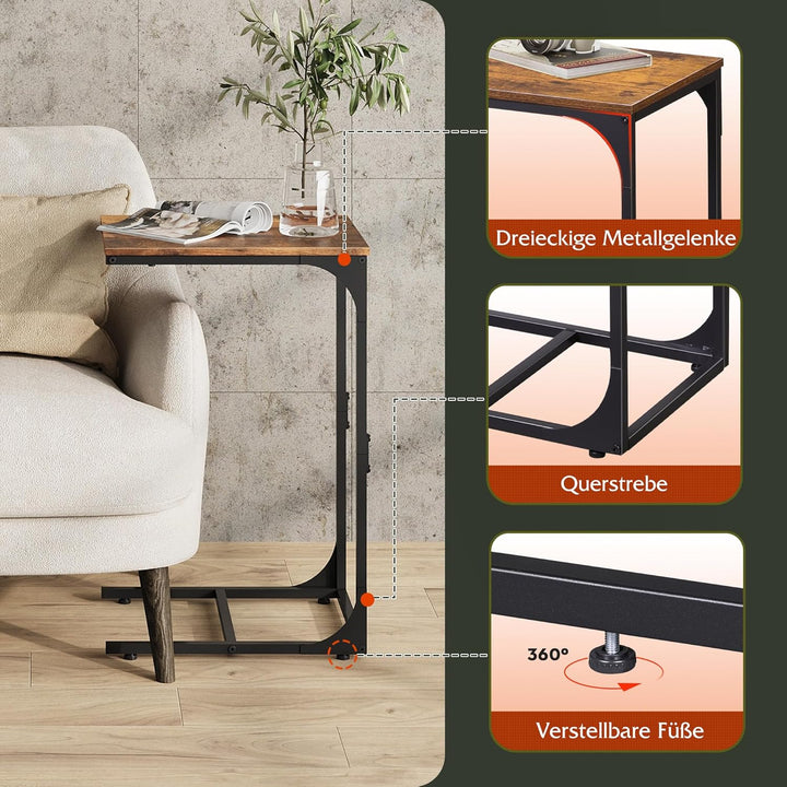 WLIVE Beistelltisch Couch, C Form Sofatisch, 30 x 40 x 62 cm, Beistelltische fürs Wohnzimmer, Schlaf