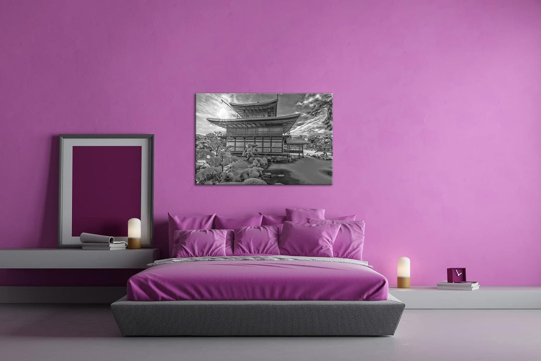 japanische Schneelandschaft des Kinkaku Ji-Tempels Effekt: Schwarz&Weiss ,Format: 80x60 als Leinwand