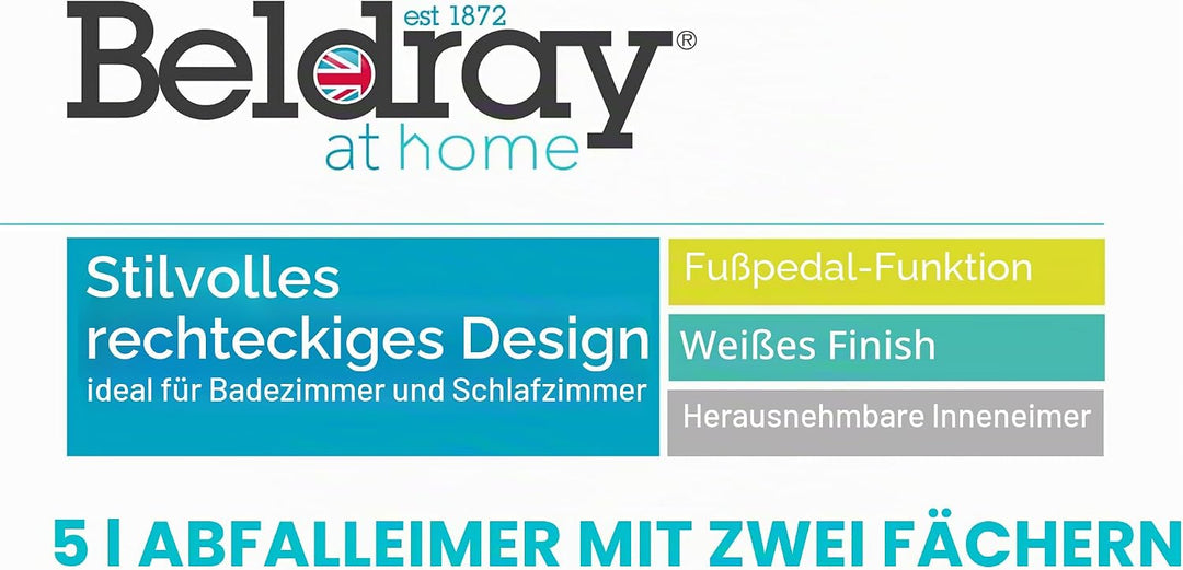 Beldray Mülleimer mit zwei Fächern – Rechteckiger Mülleimer, 5 Liter, Herausnehmbare Inneneimer, Fus