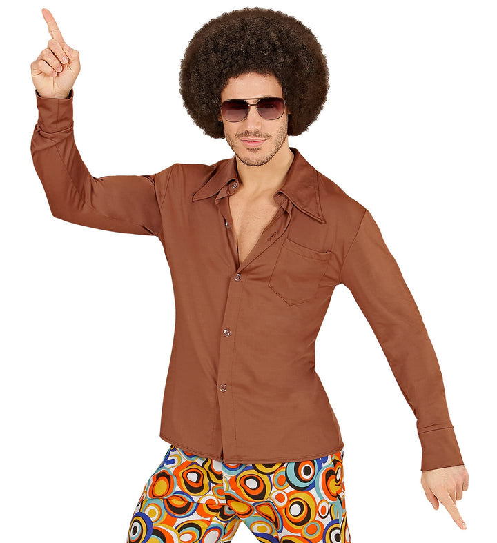 shoperama 70er Jahre Retro Hemd mit und ohne Muster Disco Herren Kostüm Siebziger Schlager XXL Braun