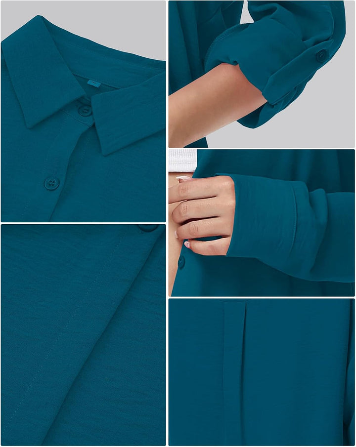 Tanmolo Damen Bluse V-Ausschnitt Hemdbluse Langarm Lässiges Hemd zum Knöpfen Langarmshirt Casual Obe