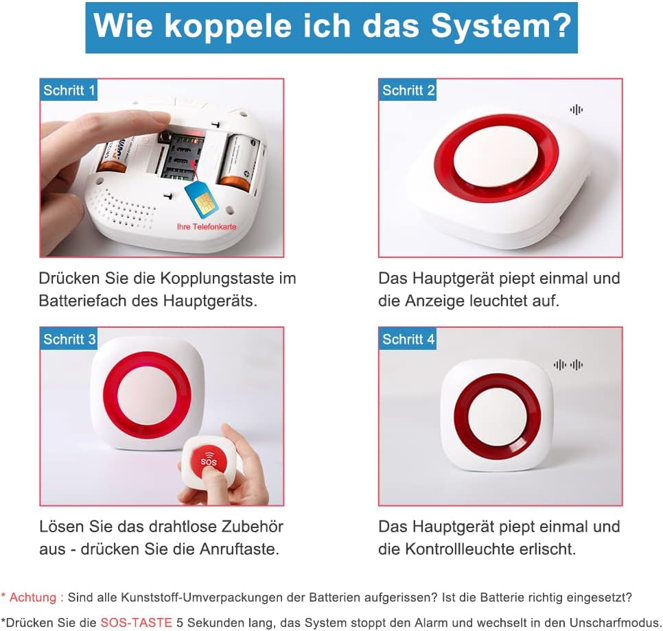 GSM 2G SMS-Benachrichtigung Hausnotruf Notruf Wireless Mobiler Alarm für Senioren Krankenpflege Älte