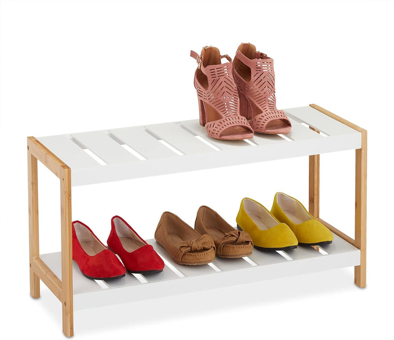 Relaxdays Schuhregal, 2 Ebenen, für 6 Paar Schuhe, offen, Schuhständer HBT: 36 x 70 x 26 cm, MDF, Ba