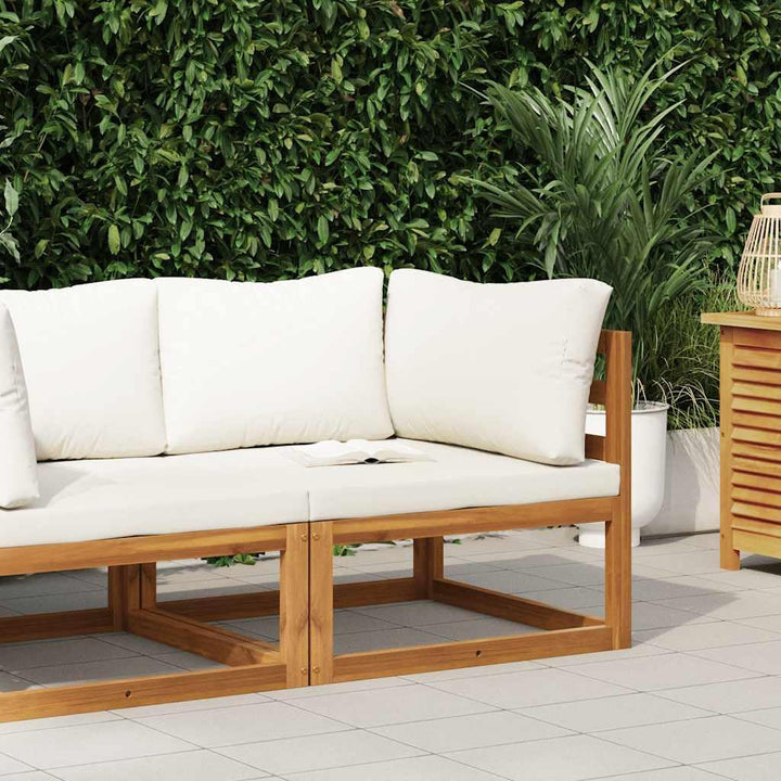 vidaXL Akazienholz Massiv Modular Ecksofa mit Cremeweissen Kissen Sofa Lounge Gartensofa Sessel Gart