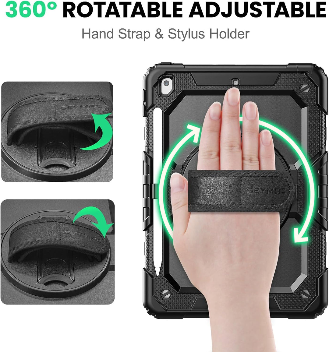 SEYMAC Hülle für iPad 9./8./7. Generation (10,2 Zoll), Stossfeste Hülle mit Displayschutzfolie, Dreh