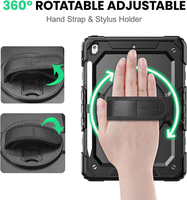 SEYMAC Hülle für iPad 9./8./7. Generation (10,2 Zoll), Stossfeste Hülle mit Displayschutzfolie, Dreh