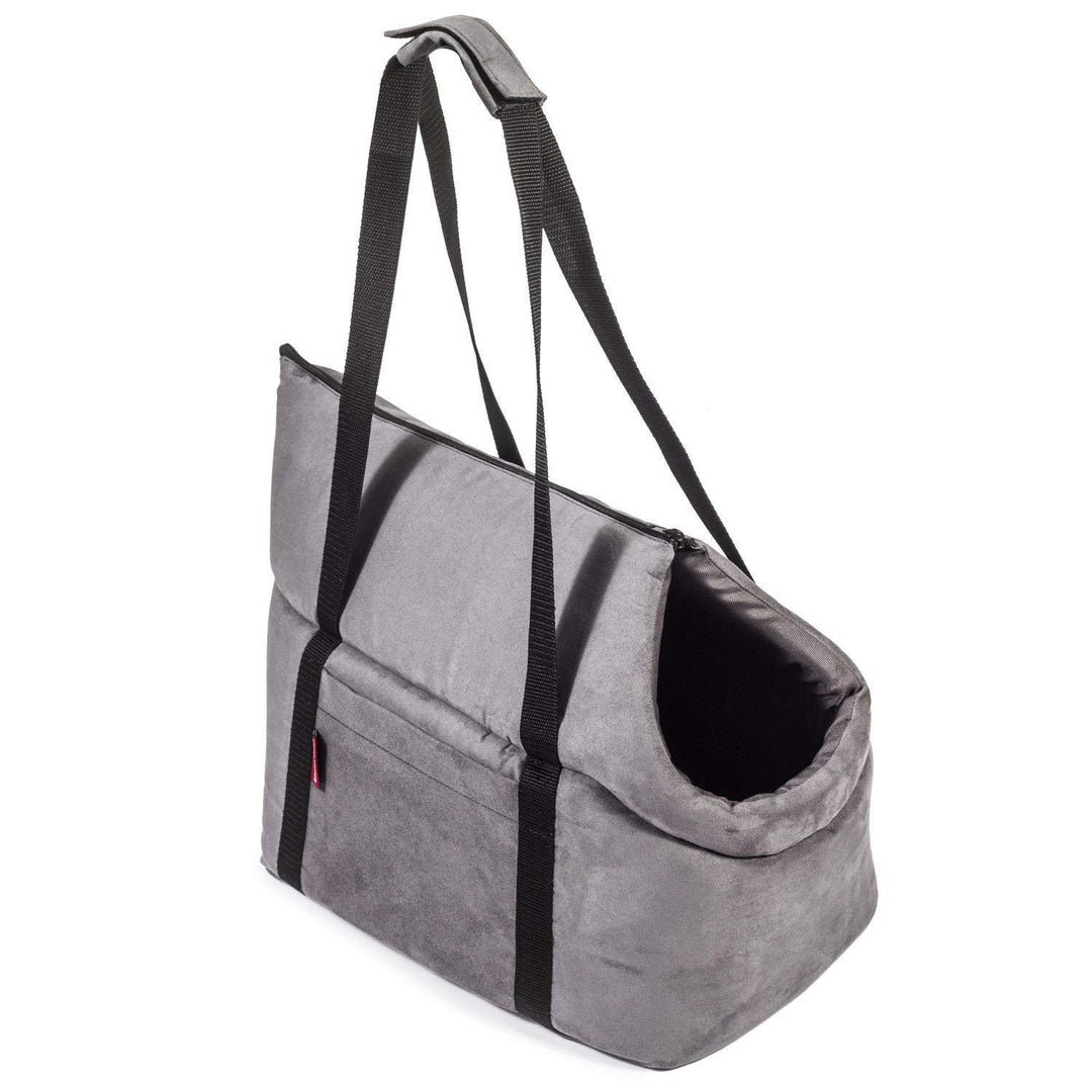 BOUTIQUE ZOO Hundetasche, Welpentasche - Grau (Kunstleder/Wildlederimitat), S bis 5 kg - Tragetasche