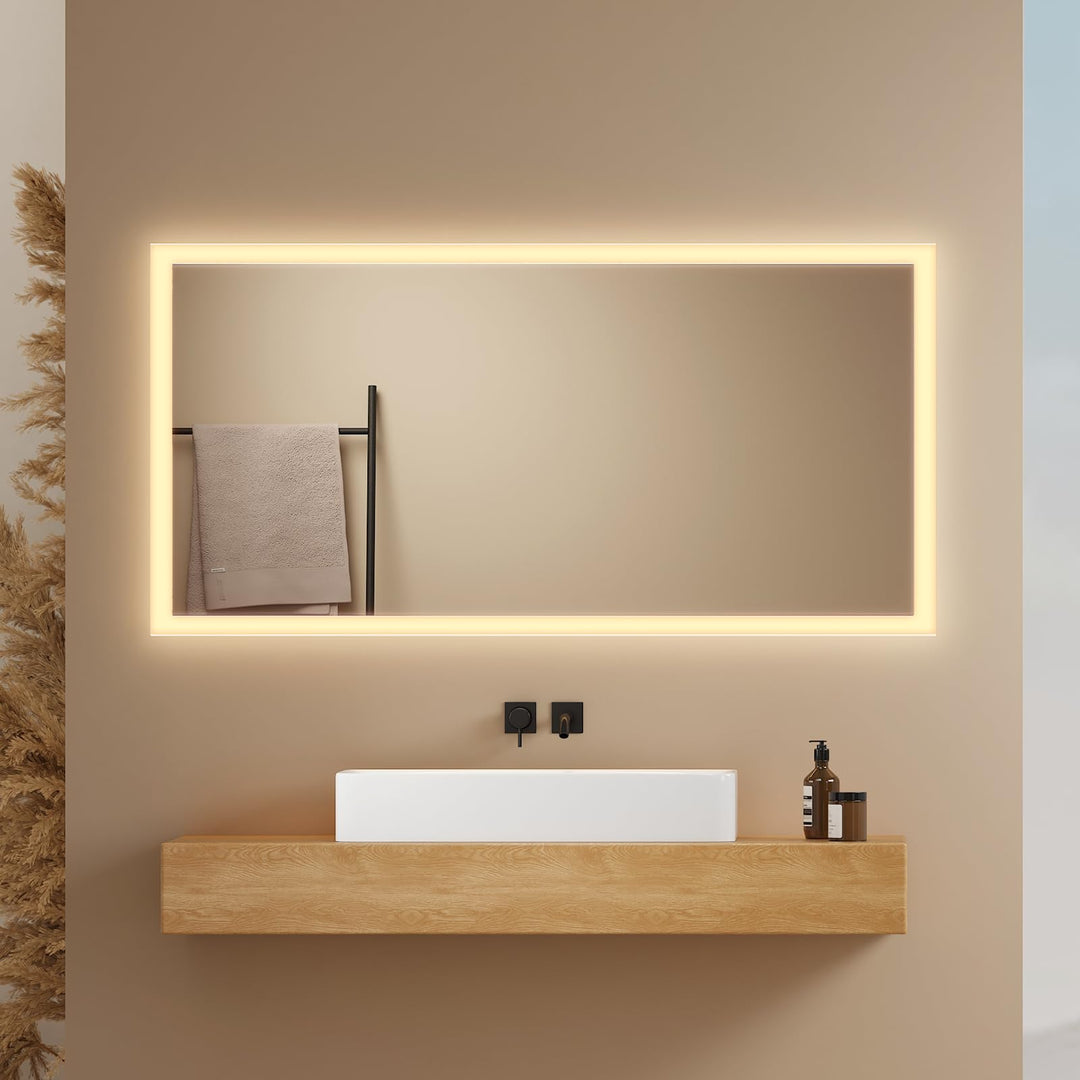 EMKE® Badspiegel mit Beleuchtung 120x60cm LED Wandspiegel 3000K Warmweiss Wandschalter Vertikal/Hori