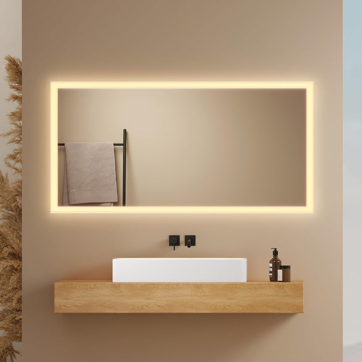 EMKE® Badspiegel mit Beleuchtung 120x60cm LED Wandspiegel 3000K Warmweiss Wandschalter Vertikal/Hori