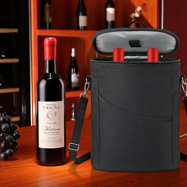 Weinkühltasche für 2 Flaschen, Grosse Kühltasche, Tragbarer Wein-Eisbeutel mit Gurt, Tragbare Flasch