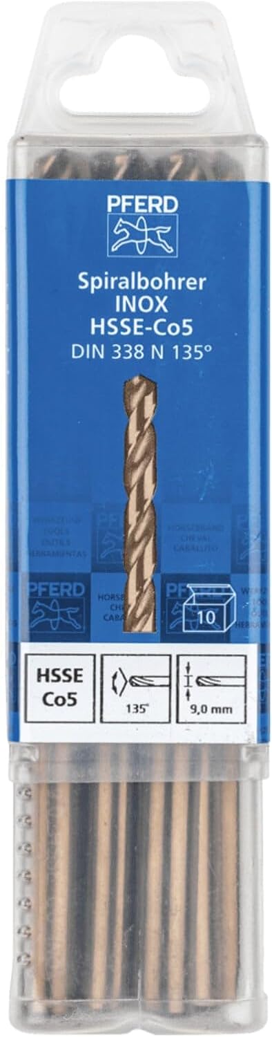 PFERD Spiralbohrer INOX, 10 Stück | Ø 9 mm, HSS-E Co5 N, DIN 338, 135° | 25203576 - für zähe und har