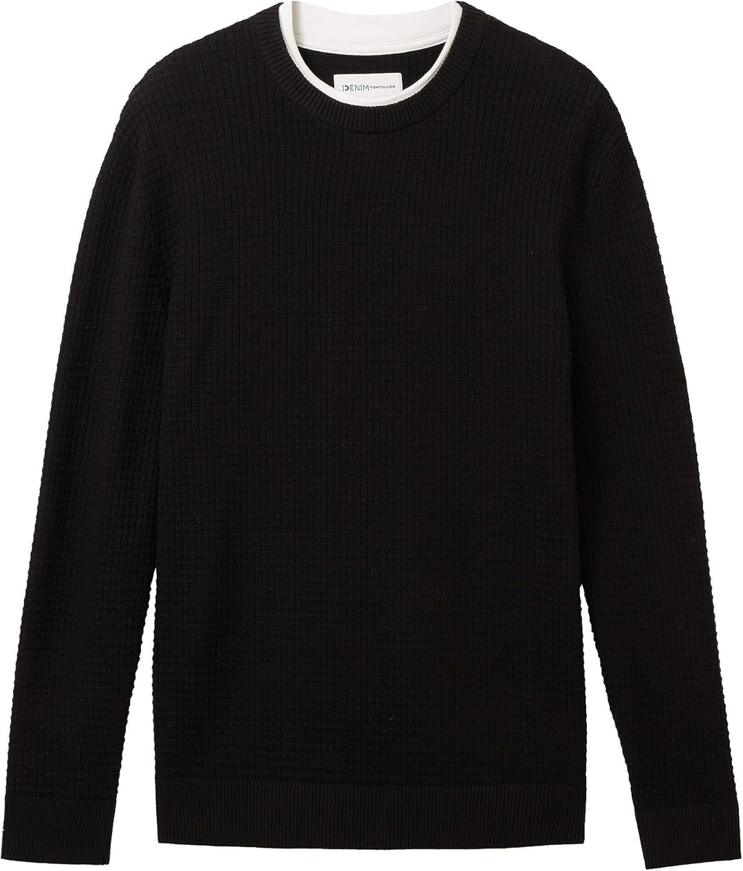 TOM TAILOR Denim Herren 2-in-1 Pullover aus Baumwolle mit unterlegtem Kragen S 29999 - Black, S 2999