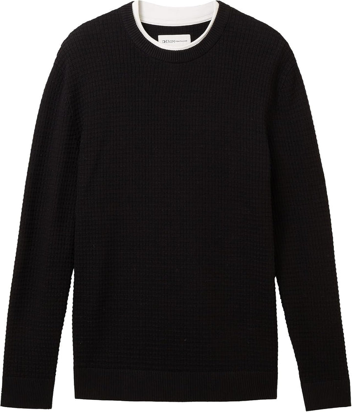 TOM TAILOR Denim Herren 2-in-1 Pullover aus Baumwolle mit unterlegtem Kragen S 29999 - Black, S 2999