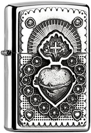 Zippo Sturmfeuerzeug - Mexican Heart, High Polish Chrome, Emblem - Nachfüllbar - Wiederverwendbar -