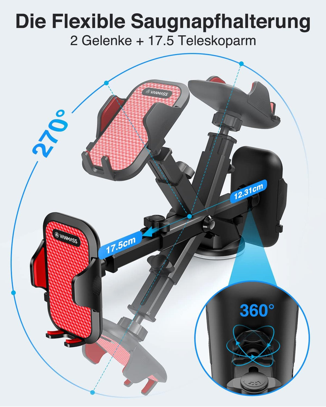 VANMASS Handyhalterung Auto 2024 Upgrade Super Stabil 3 in 1 Saugnapf & Lüftung 100% Sicher Universa