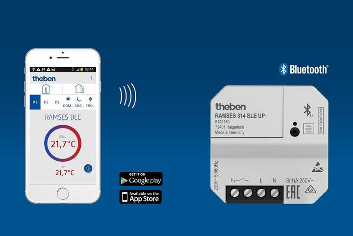 Theben 8140150 Ramses 814 BLE UP – Smarter, digitaler, unsichtbarer unterputz Uhrenthermostat - Blue