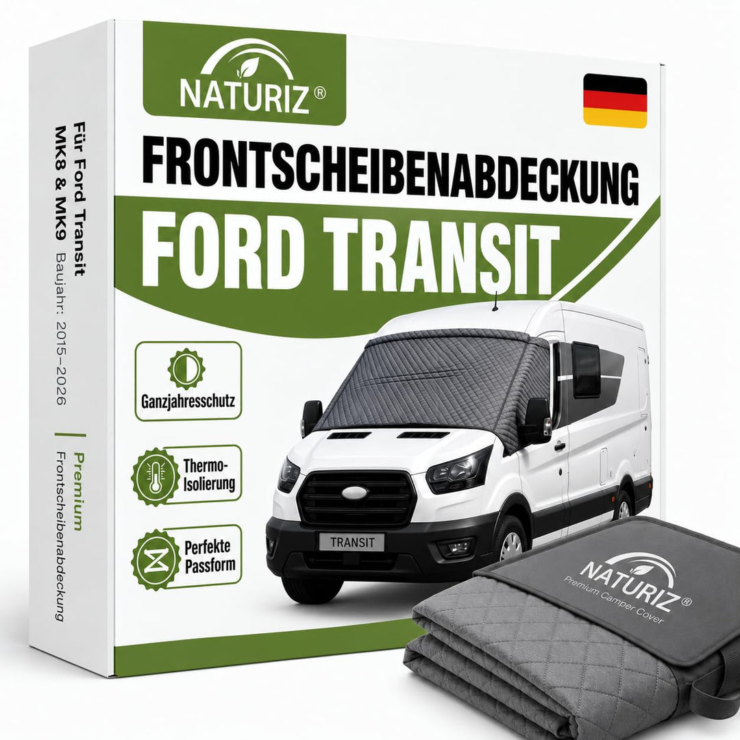 NATURIZ® Frontscheibenabdeckung Ford Transit – Premium Scheibenabdeckung - Thermomatte aussen +Sonne