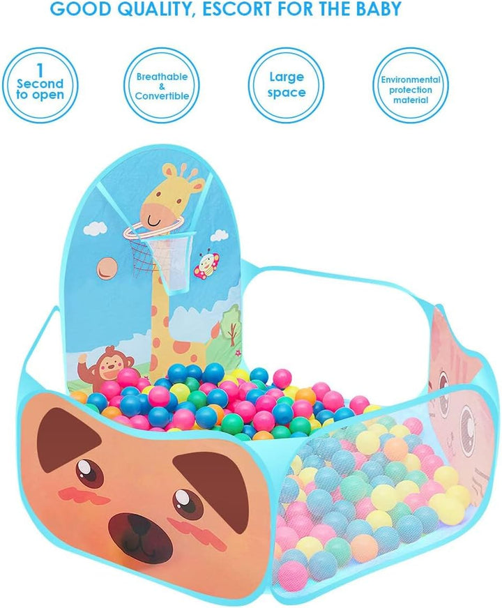 Ruspela Kinder Pop Up Faltbares Cartoon Spielzelt Pit Pool mit Basketballkorb Blau