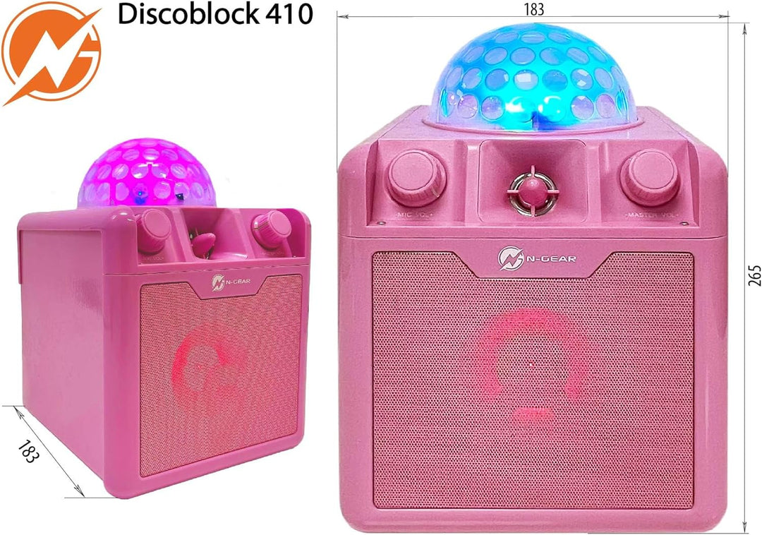 N-Gear DISCO410 Karaoke & Party Bluetooth Lautsprecher mit Discokugel, Mikrofon und Power Bank Funkt