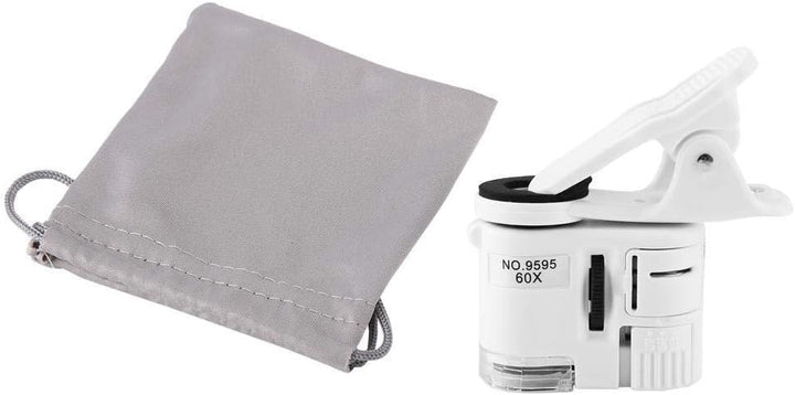 Mini Mikroskop, 9595W 60X Lupe LED UV Licht Mini Handy Clip Mikroskop, 2 Lampe Perle Universal Handy