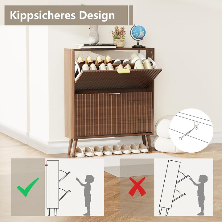 Schuhschrank, Schuhkipper mit 2 Klappen, Schuhregal Schmal, versteckte Schuhaufbewahrung, Schuhschra