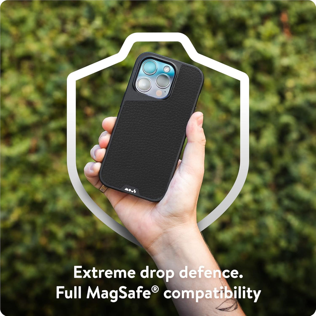 Mous - Hülle für iPhone 14 - Schwarzes Leder - Limitless 5.0 - Handyhülle iPhone 14 MagSafe-Kompatib