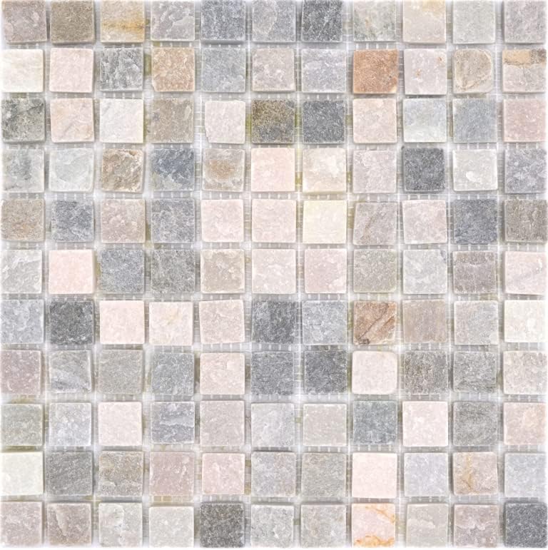Mosaik Quadrat Quarzit beige/grau Quarzit Naturstein Küche, Mosaikstein Format: 22x22x10 mm, Bogengr