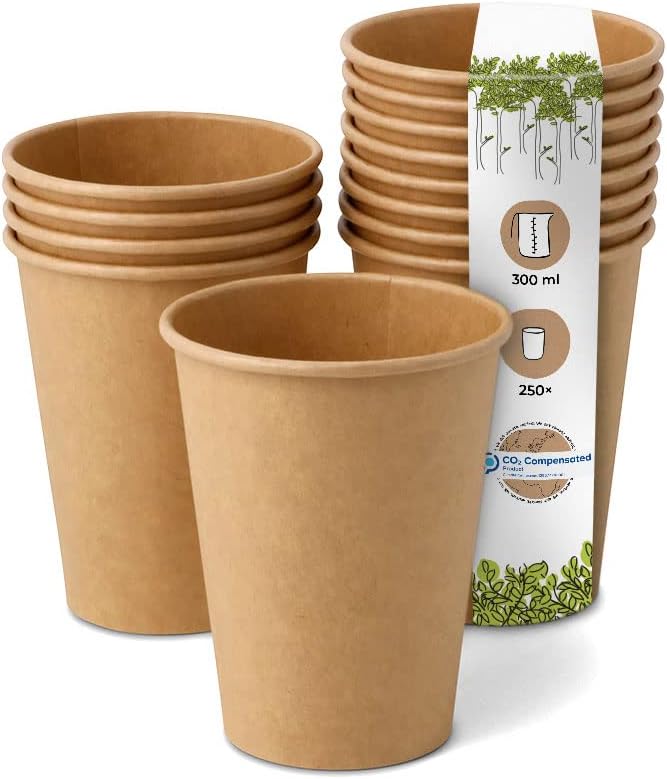 BIOZOYG 250 Stück 300 ml / 12 oz braune Pappbecher Ø 90 mm | umweltfreundlich, recycelbar & ungeblei