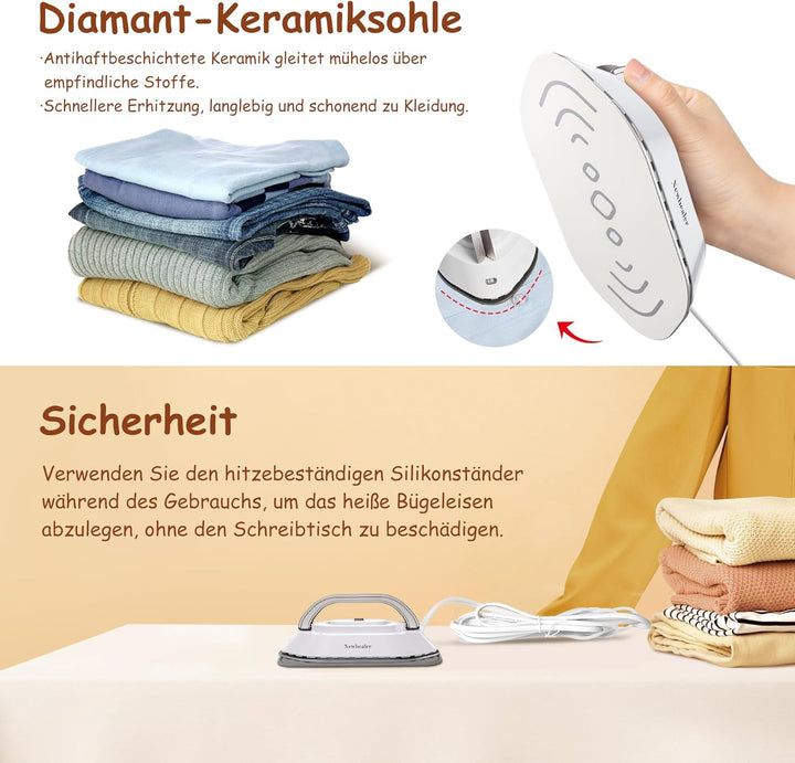 Newbealer Mini Reisebügeleisen mit umschaltbarer Spannung-220V/120V, Kompaktes Bügeleisen für Kleidu