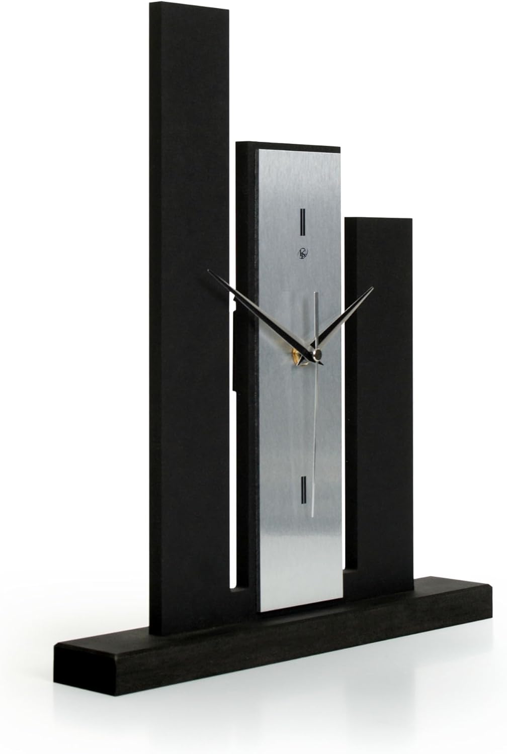 Kreative Feder Designer-Standuhr „Stairs“ aus Holz – Schwarze Tischuhr in modernem Metallic-Look ohn