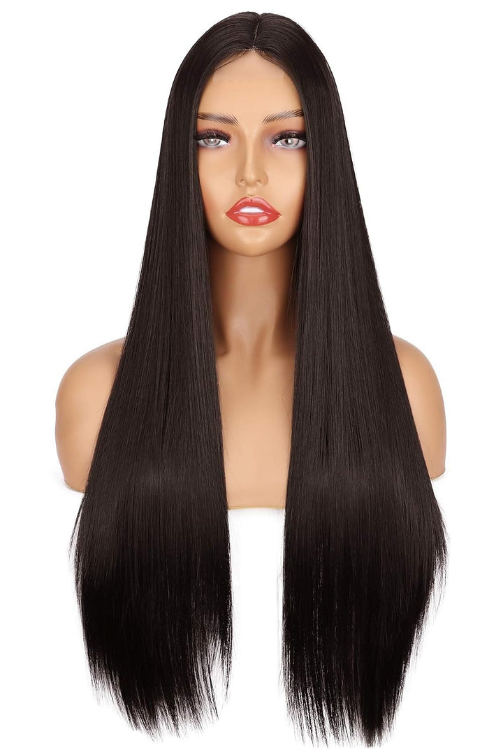 PORSMEER Perücke Damen Braun Lang Glatt Gerade Perücken für Frauen/Mädchen/Afro Natürliche Synthetis