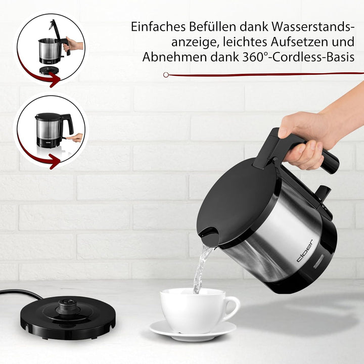 Cloer 4720 Wasserkocher, 2000 W, innen liegende Füllmengenmarkierung, Trockengeh- und Überhitzungssc