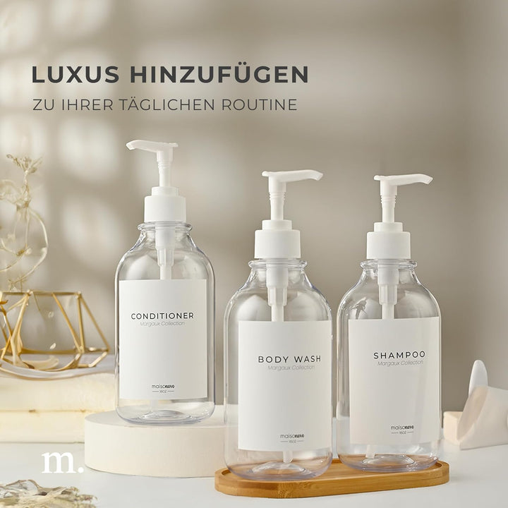 MaisoNovo Nachfüllbare Shampoo und Conditioner Flaschen | 500 ml Satz von 3 klaren Kunststoff-Flasch