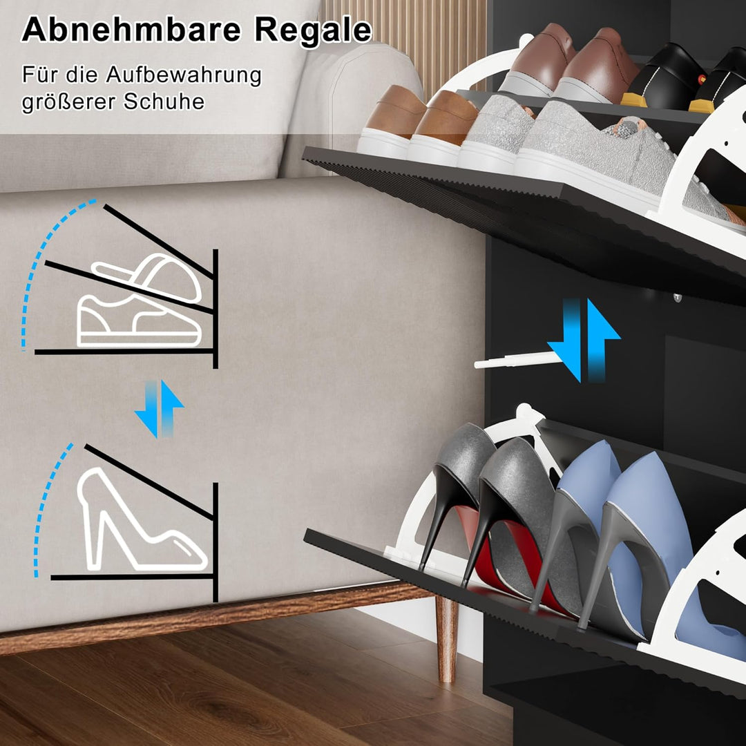UEV Schuhschrank mit 3 Klappen, Schuhkipper Schuhkommode Schuhregal schmal für Flur mit Kippschutz/D
