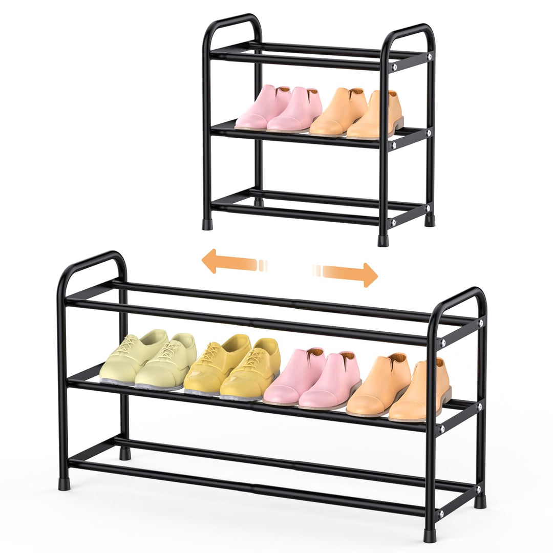 esonstyle Schuhregal mit 3 Ebenen, Verstellbar 42-77 cm, Für 6-12 Paar Schuhe, Platzsparend Schuhreg