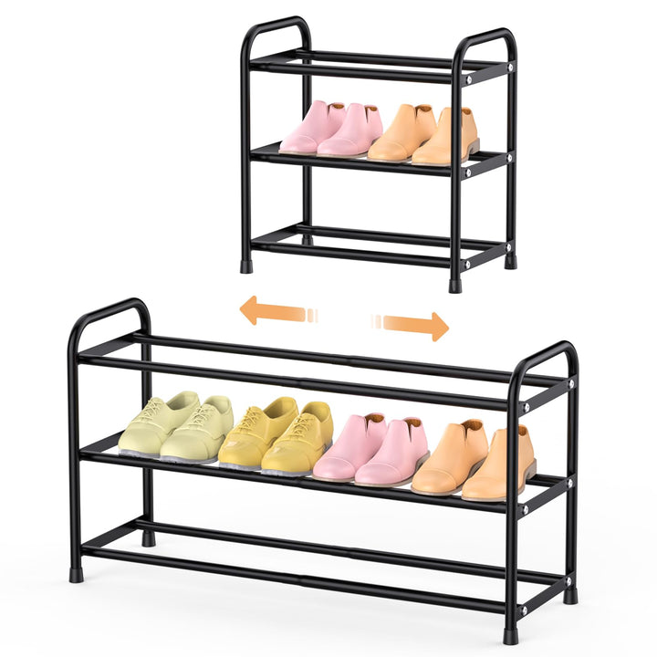 esonstyle Schuhregal mit 3 Ebenen, Verstellbar 42-77 cm, Für 6-12 Paar Schuhe, Platzsparend Schuhreg