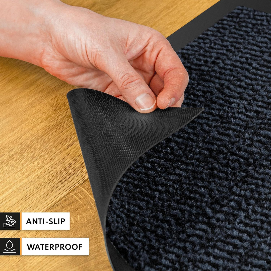 Gentle North Hochwertige Fussmatte blau schwarz 90x150cm gross für Innen & Aussen - Schmutzfangmatte
