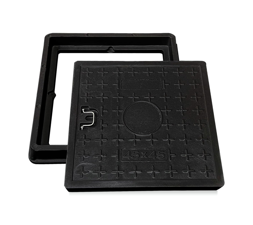 GFK-Schachtabdeckung mit Rahmen Griff 450x450 mm A15 Schachtdeckel Kanaldeckel Revisionsschacht für
